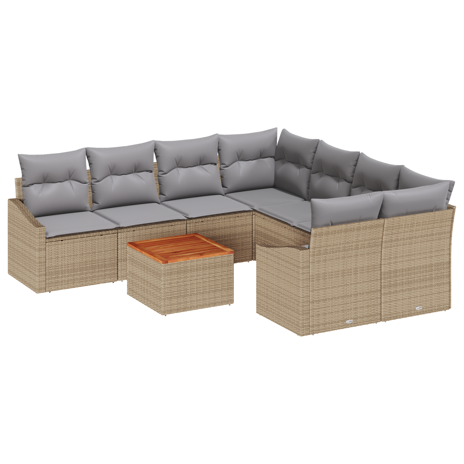 Set di divani da giardino 9 pezzi con cuscini Beige Polirattan Acacia