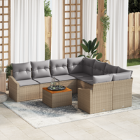 Set di divani da giardino 9 pezzi con cuscini Beige Polirattan Acacia