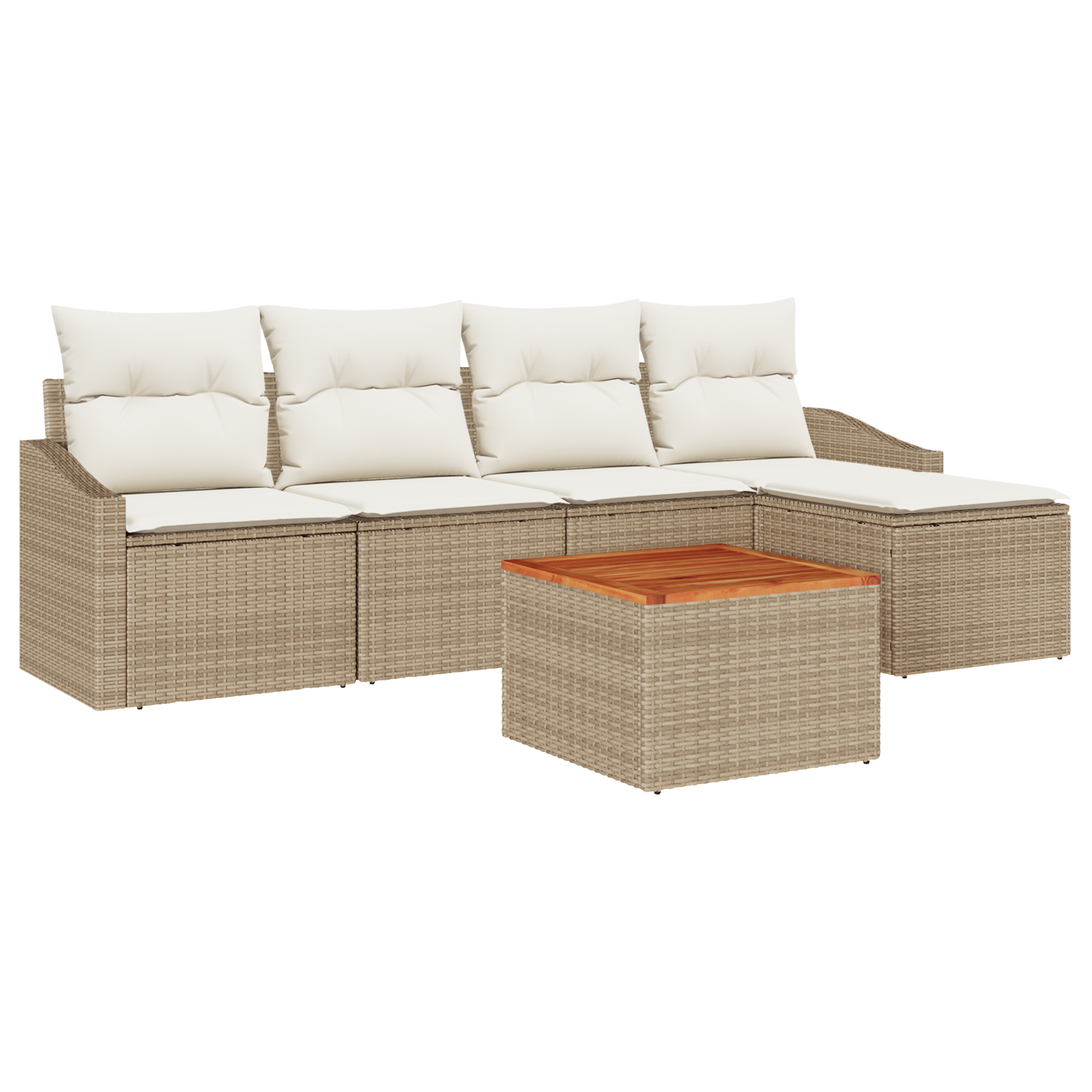 Set di Divani da Giardino 6 Pezzi con Cuscini Beige Polyrattan Acacia