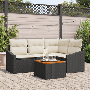 Set Divano Giardino 5 Pezzi con Cuscini Nero Polyrattan Acacia
