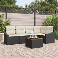 Set di Divani da Giardino 6 Pezzi con Cuscini Nero Polirattan Acacia