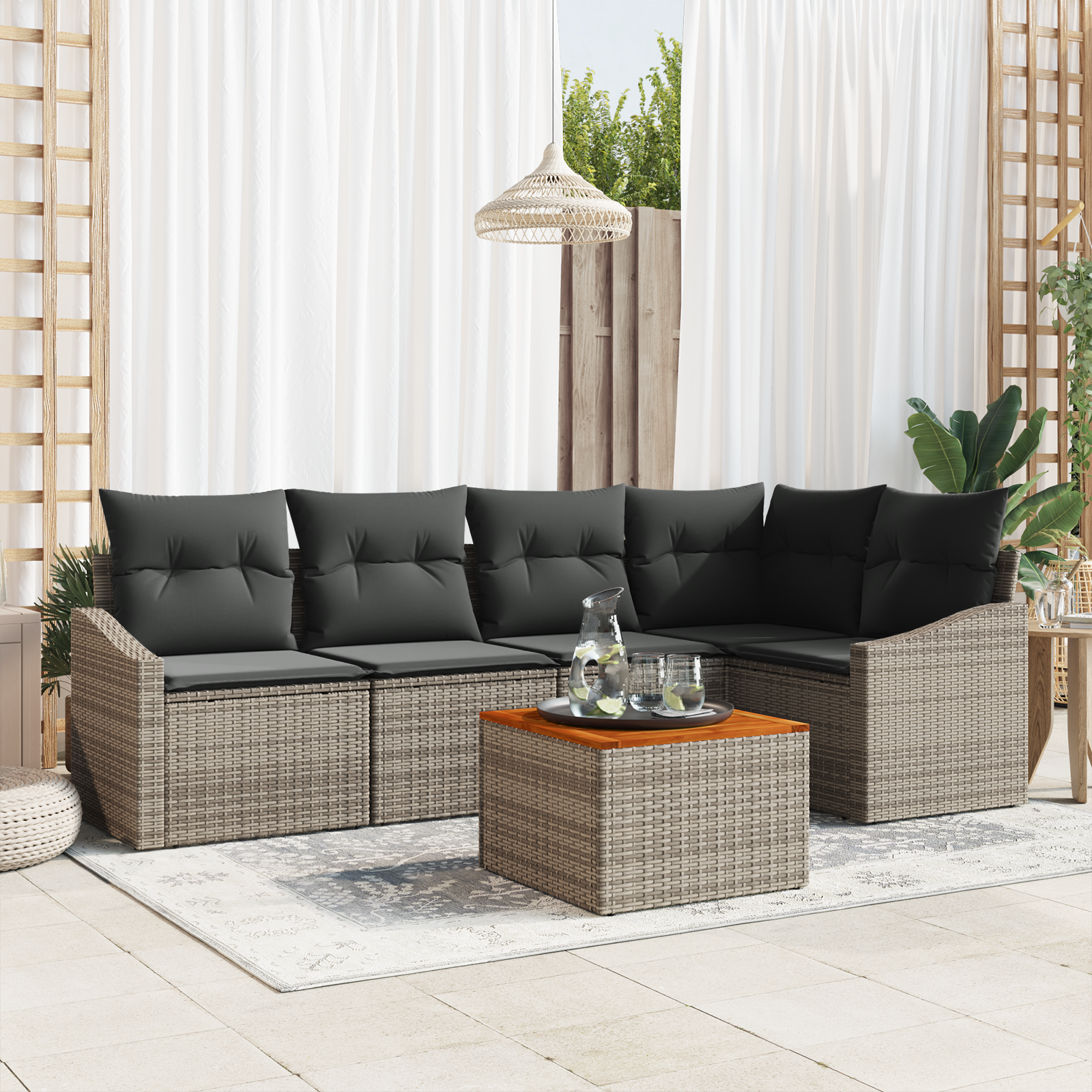 Set Divani Giardino con Cuscini Grigio Polirattan Acacia