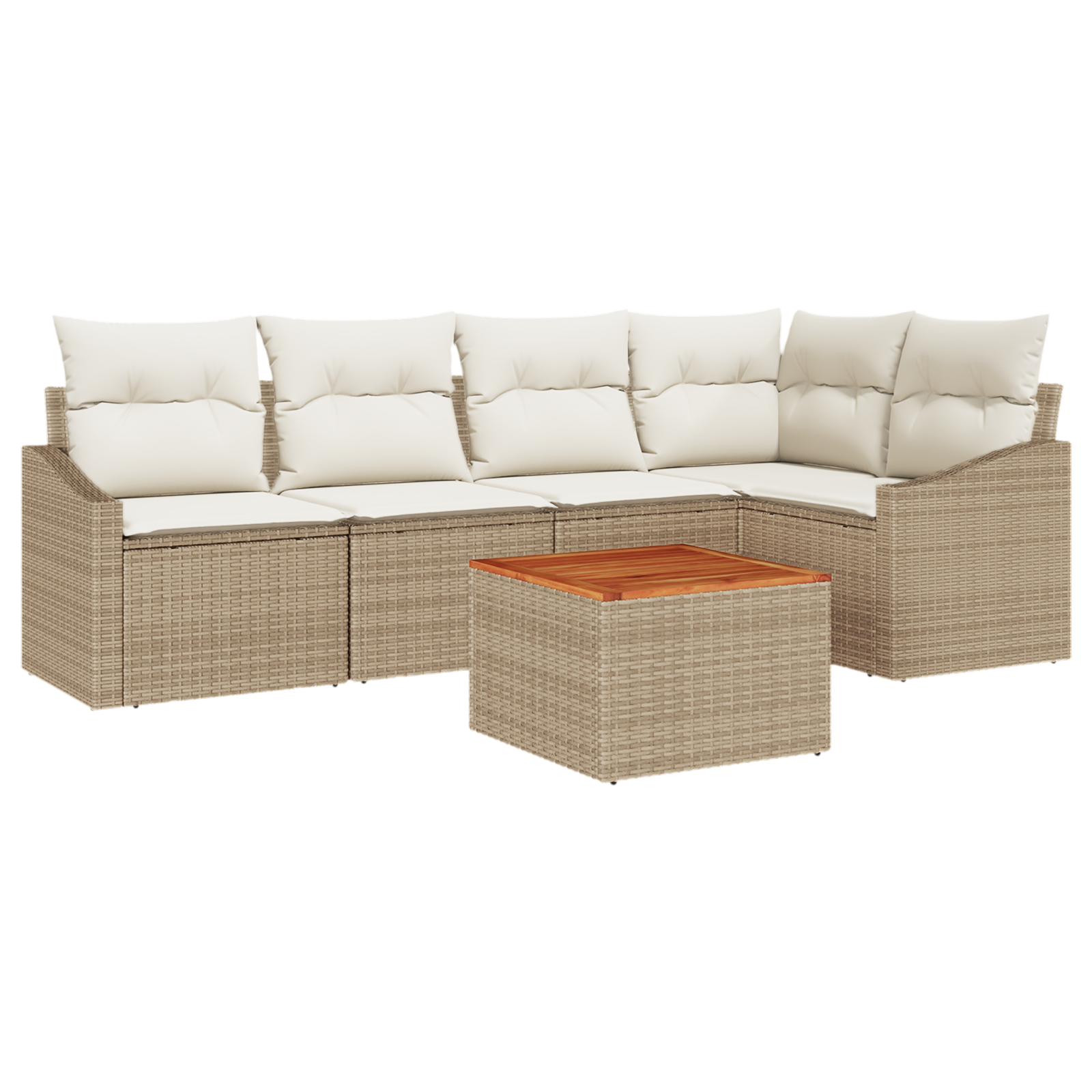 Set di Divano da Giardino 6 Pezzi con Cuscini Beige Rattan PE Acacia