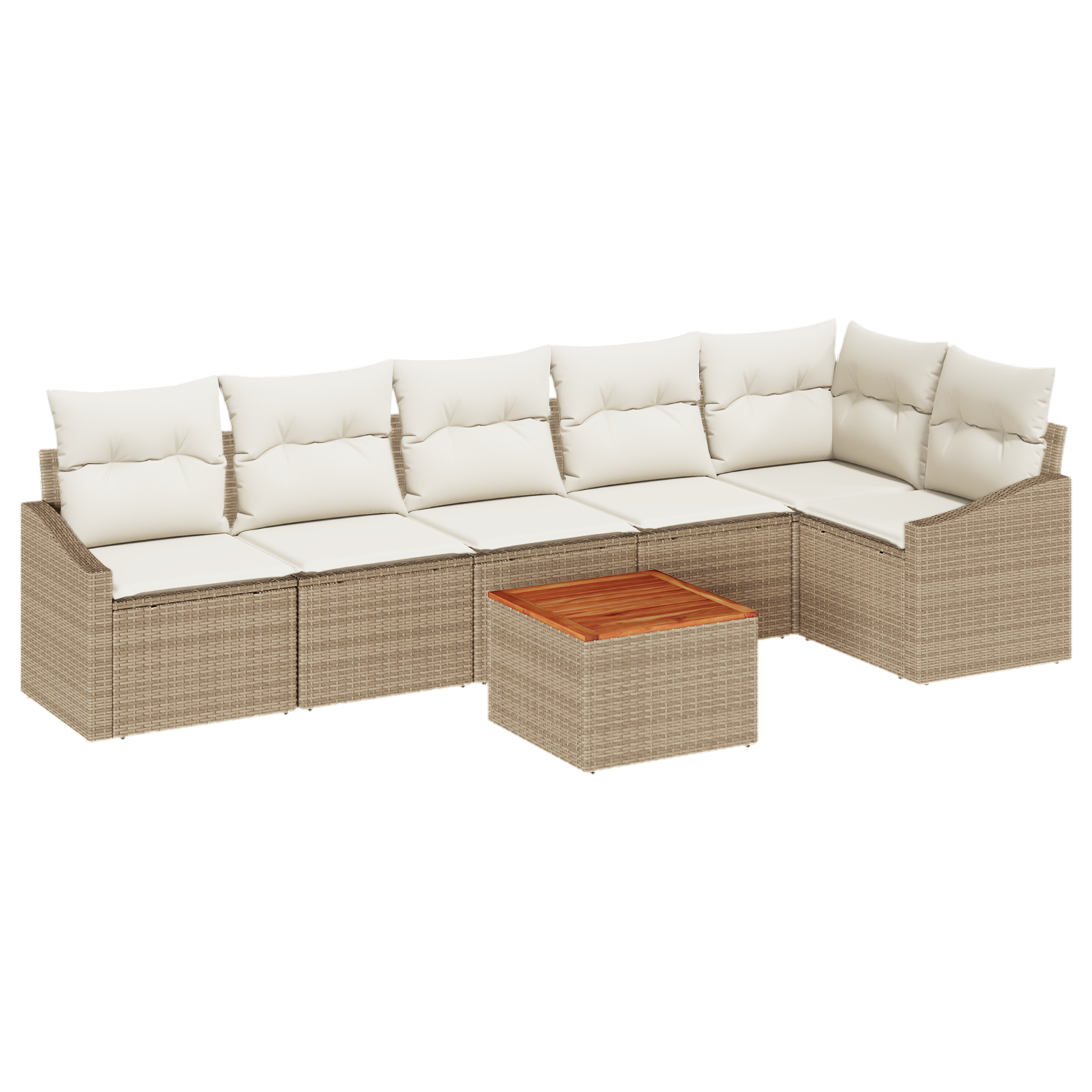 Set Divano da Giardino 7 Pezzi con Cuscini Beige Polyrattan Acacia