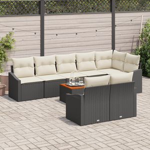 Set Divano da Giardino 9 Pezzi con Cuscini Nero Polyrattan Acacia