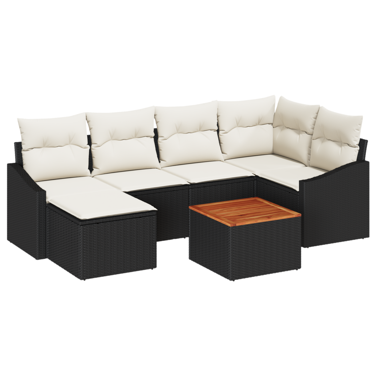 Set Divano Giardino 7 Pezzi con Cuscini Nero Polyrattan Acacia
