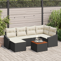 Set Divano Giardino 7 Pezzi con Cuscini Nero Polyrattan Acacia
