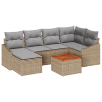 Set da giardino a 7 pezzi con cuscini beige in polyrattan