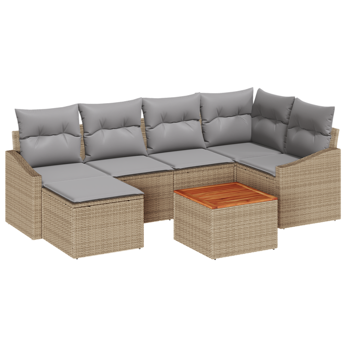 Set da giardino a 7 pezzi con cuscini beige in polyrattan