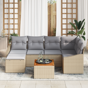 Set da giardino a 7 pezzi con cuscini beige in polyrattan