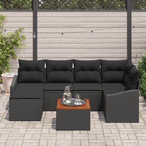 Set Divani Giardino con Cuscini Nero Polyrattan Acacia