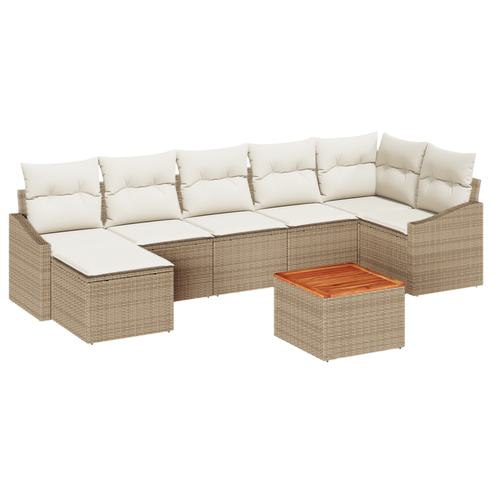 Set divano da giardino 8 pezzi con cuscini Beige Rattan Acacia