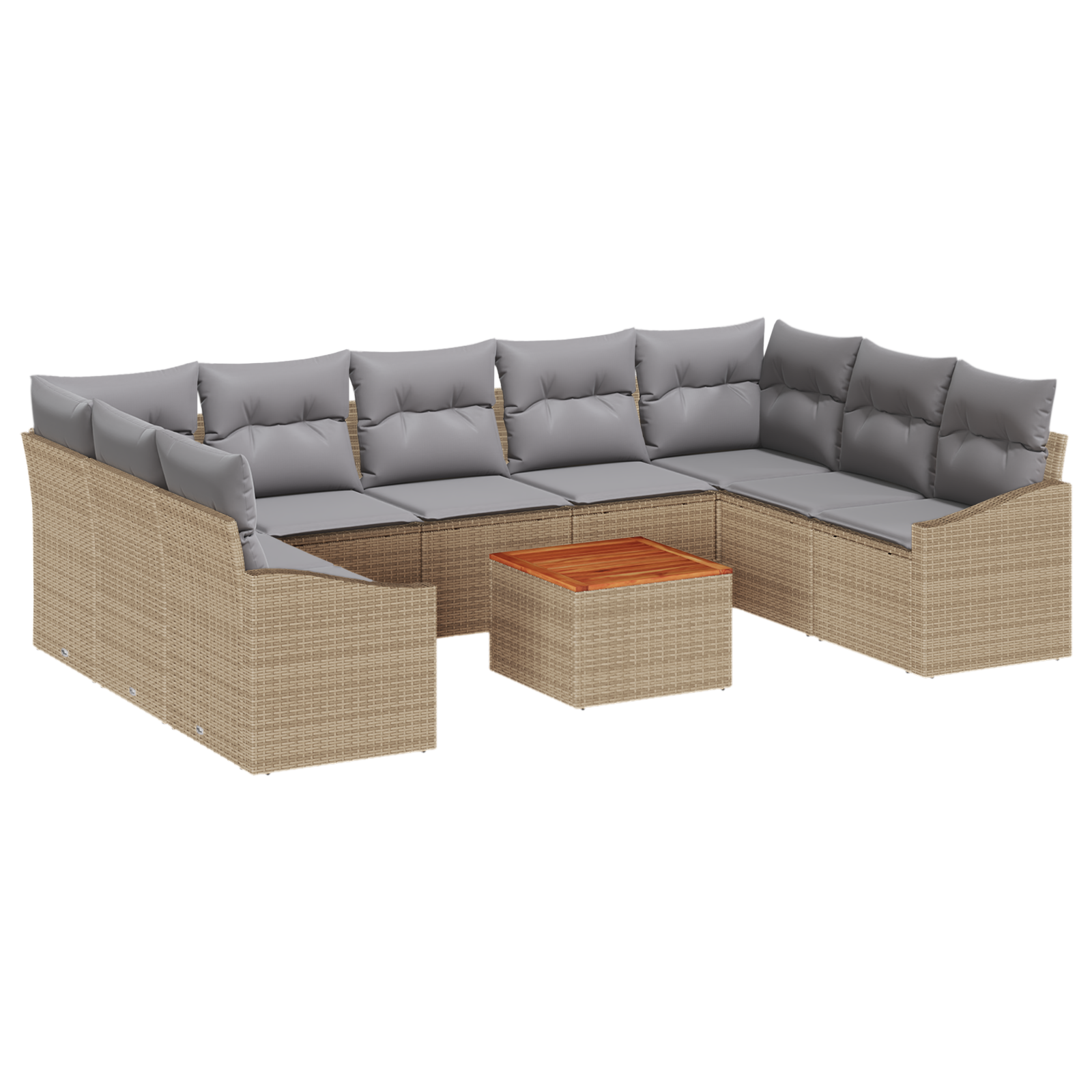 Set Divano da Giardino 10 Pezzi con Cuscini Beige Polyrattan Acacia