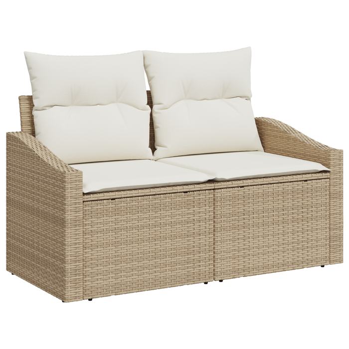 Set di Divani da Giardino da 10 Pezzi con Cuscini Beige in Polyrattan e Acacia
