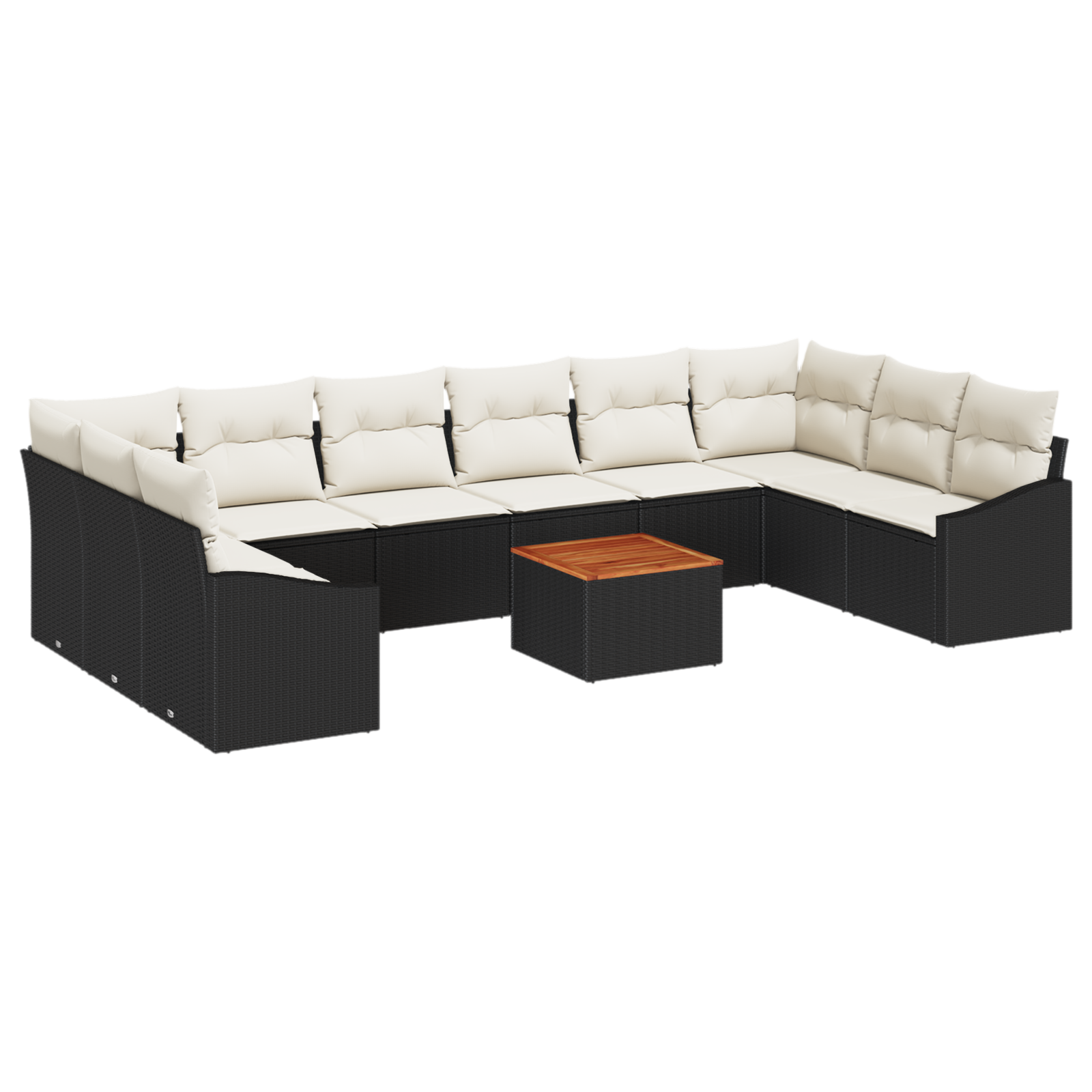 Set Divano da Giardino da 11 Pezzi con Cuscini Nero Polyrattan Acacia