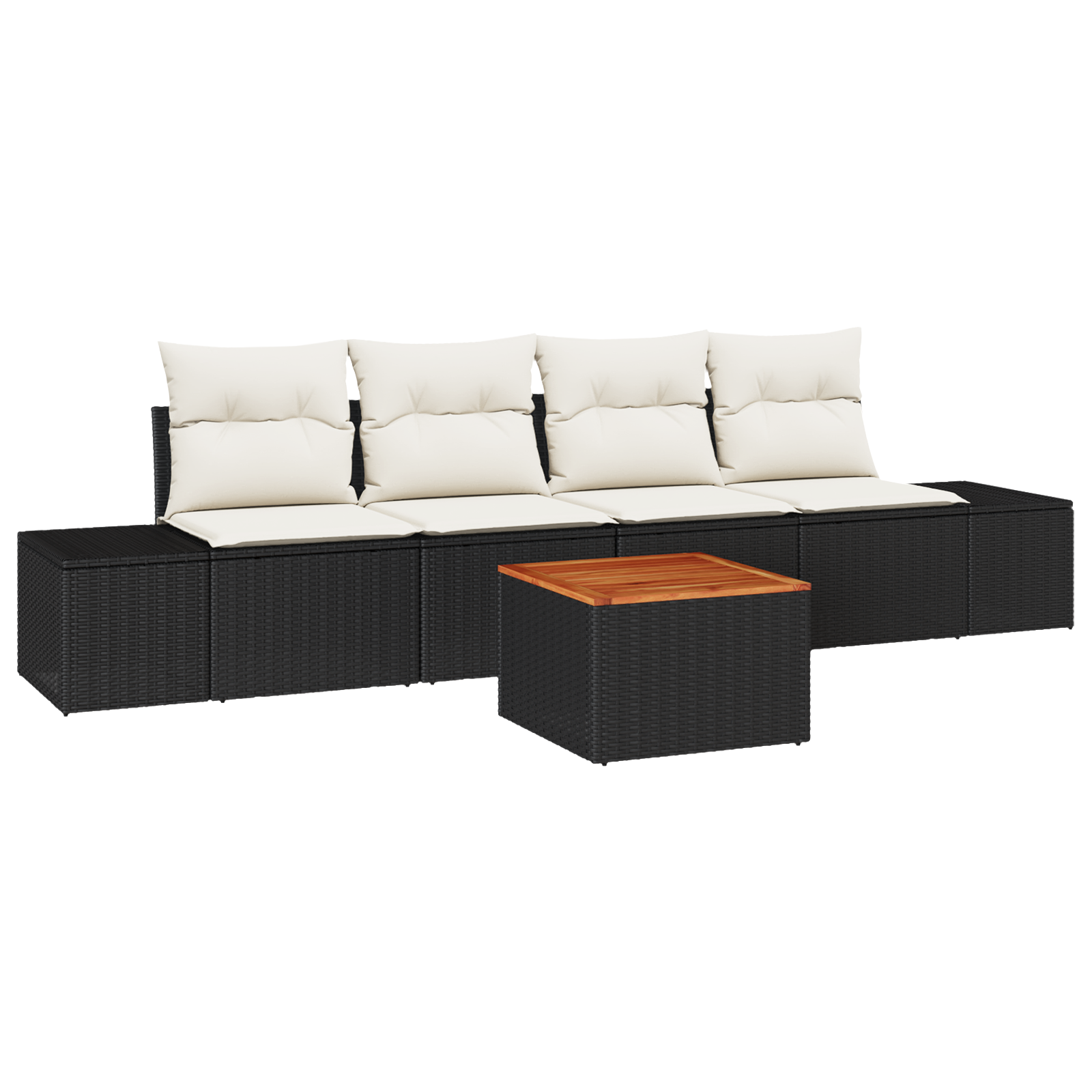 Set di Divani da Giardino a 5 Pezzi con Cuscini Nero Poly Rattan Acacia