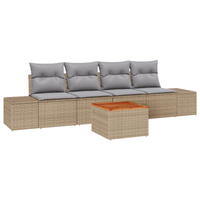 Set di divani da giardino 5 Pezzi con cuscini Beige Polyrattan Acacia