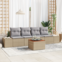 Set di divani da giardino 5 Pezzi con cuscini Beige Polyrattan Acacia