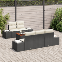 Set di divani da giardino 6 pezzi con cuscini nero polyrattan acacia