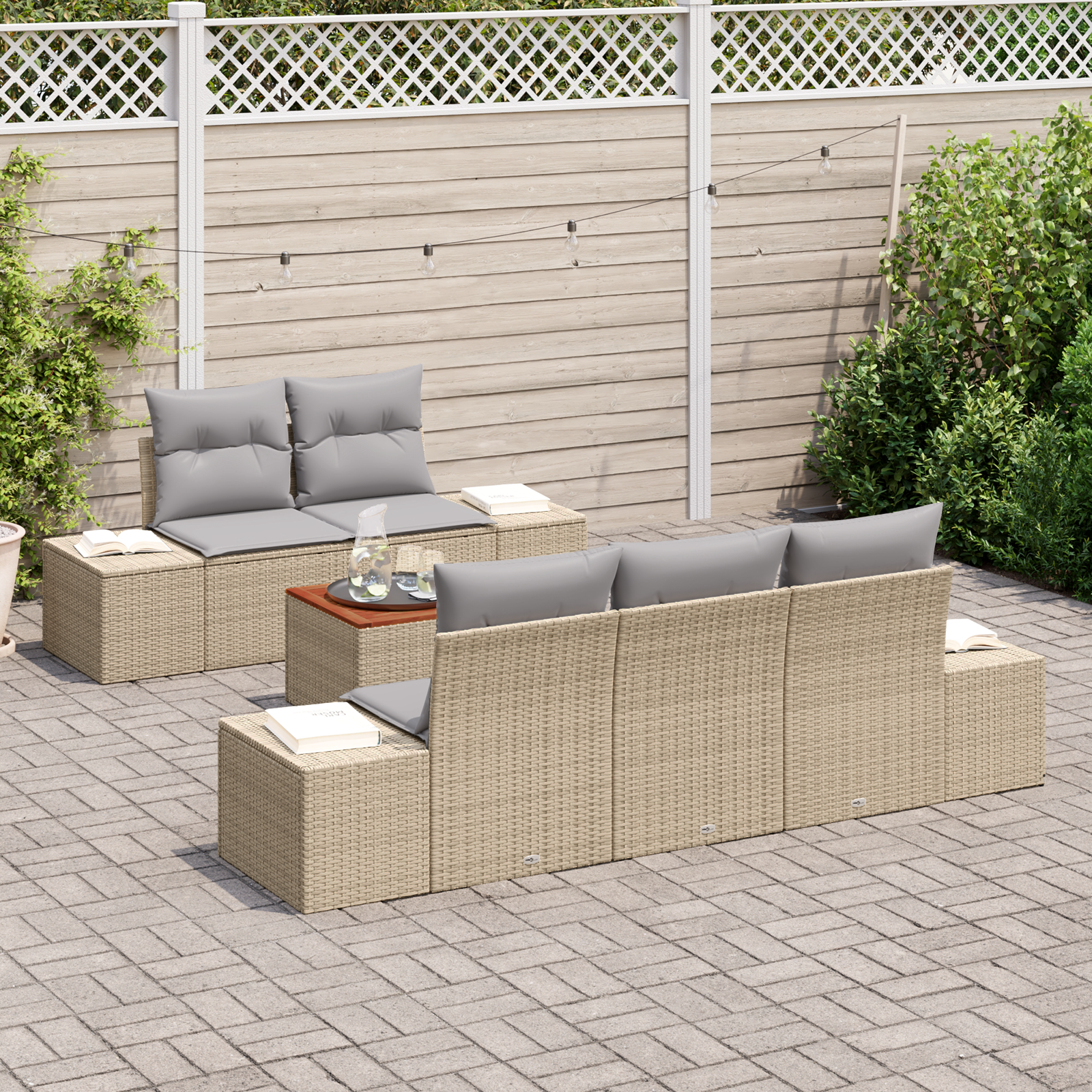 Set di divani da giardino da 6 pezzi con cuscini beige in rattan polimerico