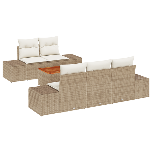 Set di divani da giardino a 6 pezzi con cuscini beige in rattan e acacia