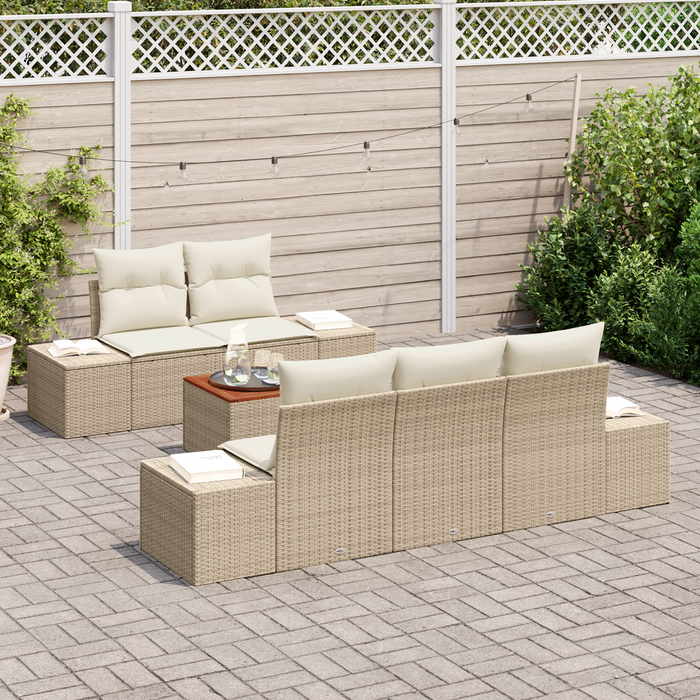 Set di divani da giardino a 6 pezzi con cuscini beige in rattan e acacia
