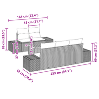 Set di divani da giardino a 6 pezzi con cuscini beige in rattan e acacia