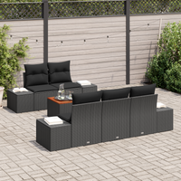 Set di Sofà da Giardino a 6 Pezzi con Cuscini Nero Poly Rattan Acacia