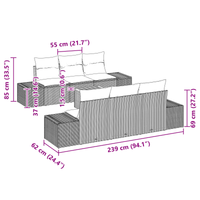 Set Divano da Giardino 7 Pezzi con Cuscini Beige Polyrattan Acacia