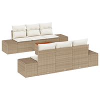 Set da Divano da Giardino da 7 Pezzi con Cuscini Beige in Polyrattan e Acacia