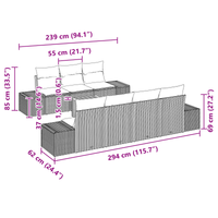 Set di Divani da Giardino a 8 Pezzi con Cuscini Beige Polyrattan Acacia