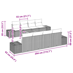 Set Divano Giardino da 7 Pezzi con Cuscini Nero Polyrattan Acacia