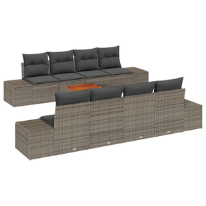 Set Divani Giardino 7 Pezzi con Cuscini Grigio Rattan Polietilene Acacia