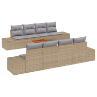 Set di divani da giardino da 7 pezzi con cuscini beige in polyrattan Acacia