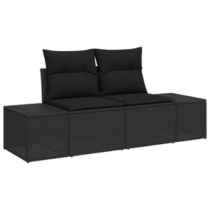 Set Divano da Giardino 7 Pezzi con Cuscini Nero Polyrattan Acacia