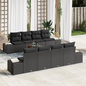 Set Divano da Giardino 7 Pezzi con Cuscini Nero Polyrattan Acacia