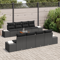 Set Divano da Giardino 7 Pezzi con Cuscini Nero Polyrattan Acacia
