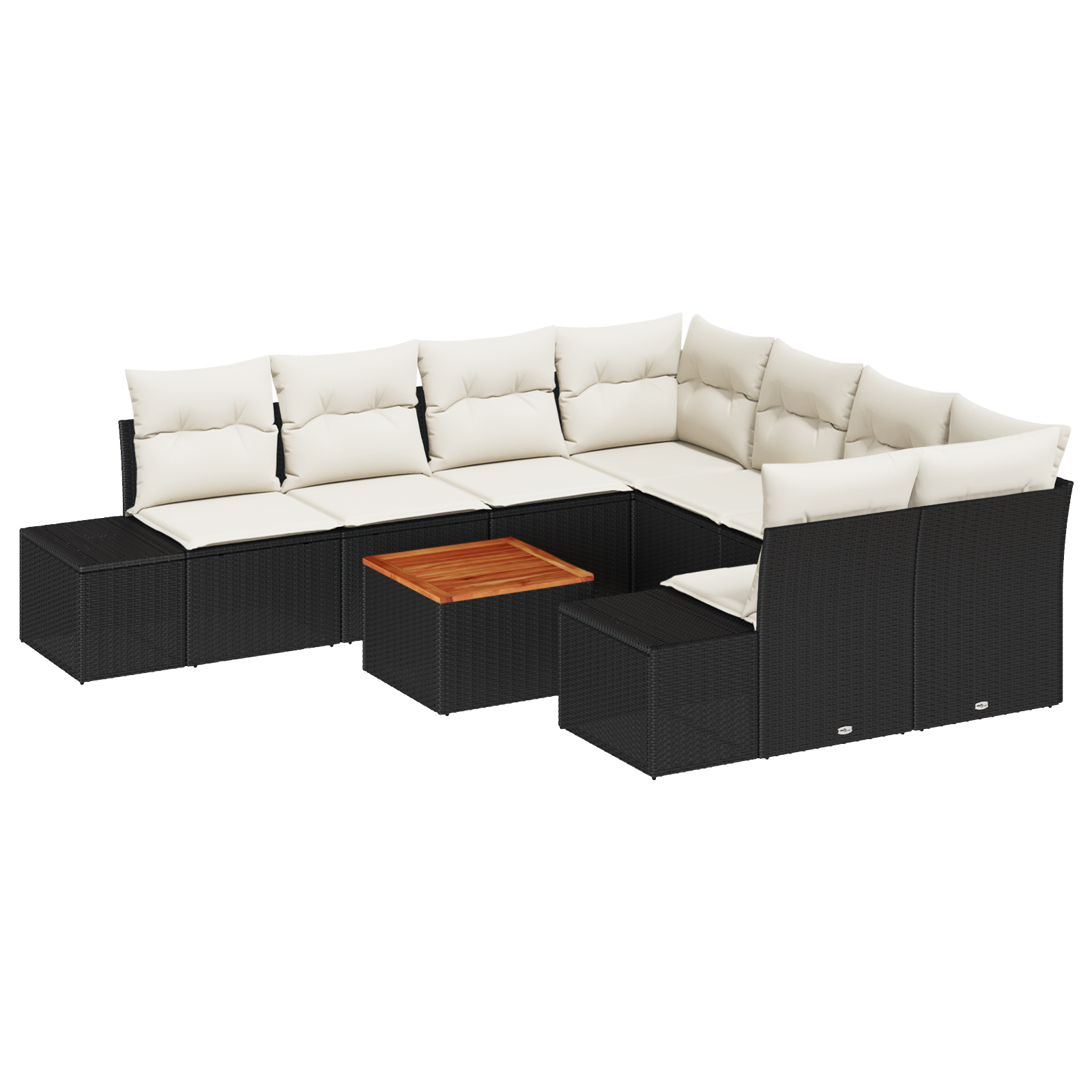 Set divano da giardino con cuscini Nero Polyrattan Acacia