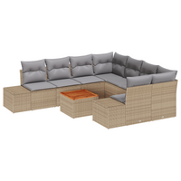 Set di Divani da Giardino 9 Pezzi con Cuscini Beige Polyrattan Acacia
