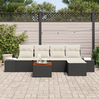 Set Divano da Giardino 6 Pezzi con Cuscini Nero Polyrattan Acacia