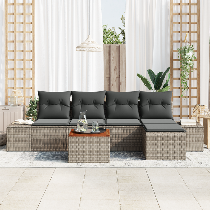 Set di divano a 6 pezzi con cuscini Grigio Polyrattan Acacia