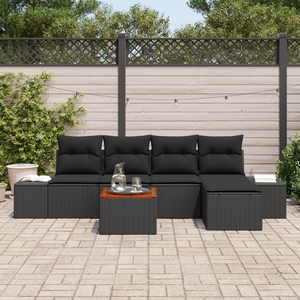 Set Divano da Giardino di 6 Pezzi con Cuscini Nero Polyrattan Acacia