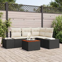 Set divano giardino 5 pezzi con cuscini neri polyrattan acacia