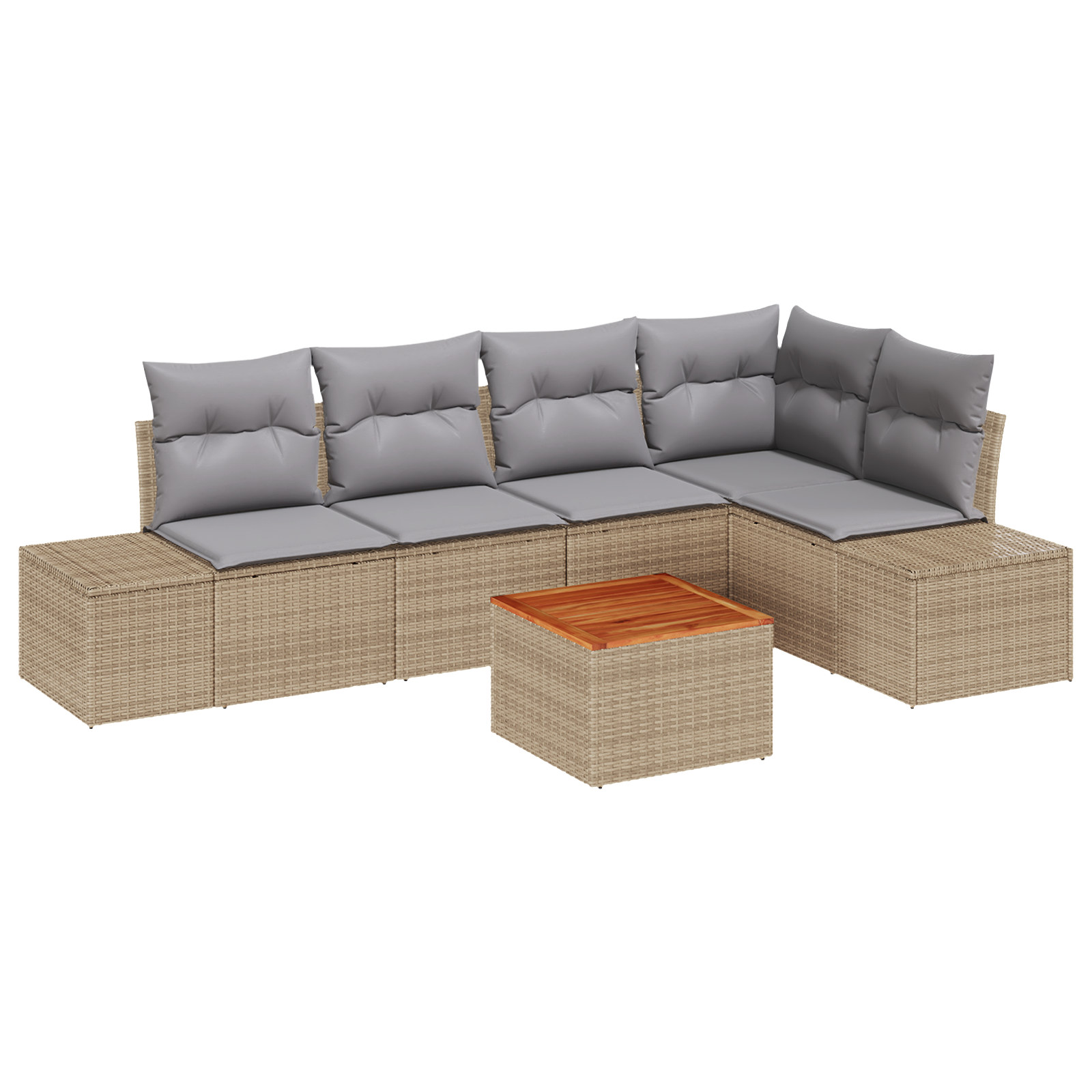 Set divano giardino 6 pezzi con cuscini beige in polyrattan e acacia