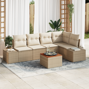 Set da Giardino da 6 Pezzi con Cuscini Beige in Rattan Sintetico Acacia