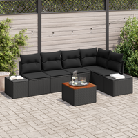 Set da Giardino a 6 Pezzi con Cuscini Neri in Polyrattan e Legno di Acacia