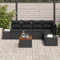 Set da Giardino a 6 Pezzi con Cuscini Neri in Polyrattan e Legno di Acacia