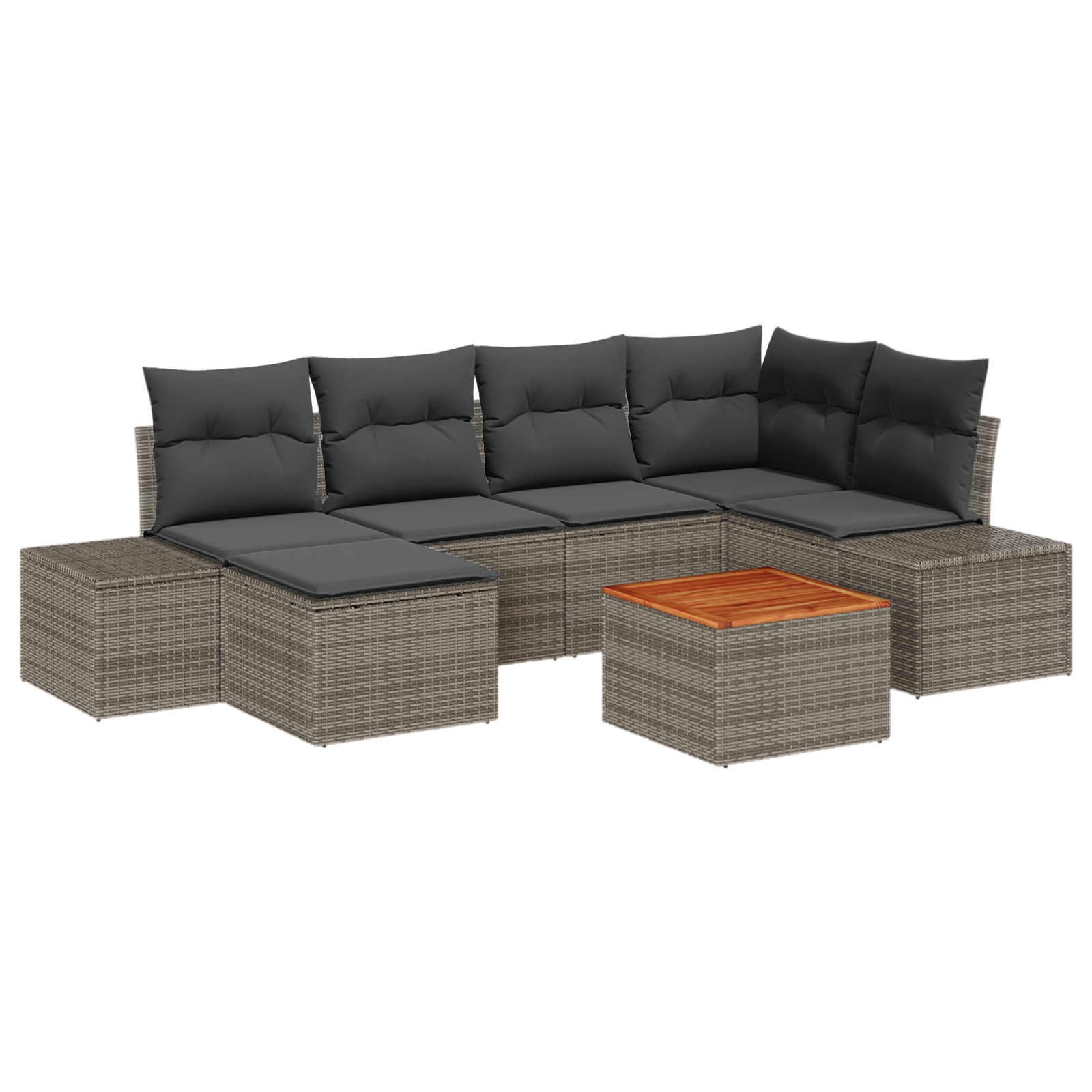 Set Divani da Giardino da 7 Pezzi con Cuscini Grigio Polyrattan Acacia
