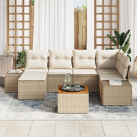 Set Divano da Giardino 7 Pezzi con Cuscini Beige Polyrattan Acacia