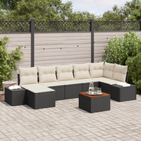 Set divano da giardino da 8 pezzi con cuscini in polyrattan nero di